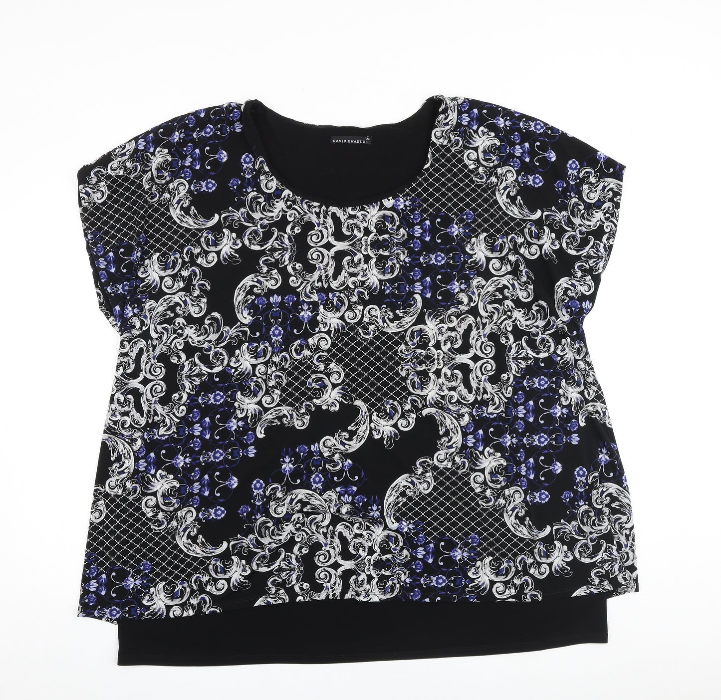 David Emanuel Womens Black Paisley Polyester Basic Blouse Size 24 Round Neck