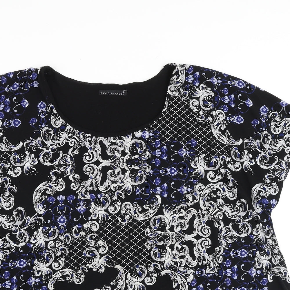 David Emanuel Womens Black Paisley Polyester Basic Blouse Size 24 Round Neck