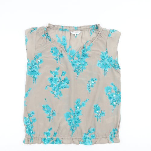John Rocha Womens Grey Floral Polyester Basic Blouse Size 12 V-Neck