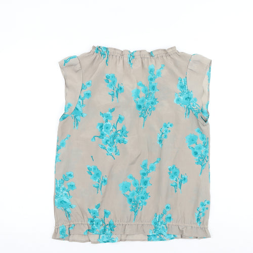 John Rocha Womens Grey Floral Polyester Basic Blouse Size 12 V-Neck