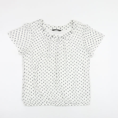 Bonmarché Womens White Polka Dot Polyester Basic Blouse Size 14 Round Neck