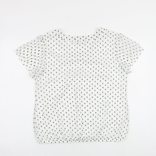 Bonmarché Womens White Polka Dot Polyester Basic Blouse Size 14 Round Neck