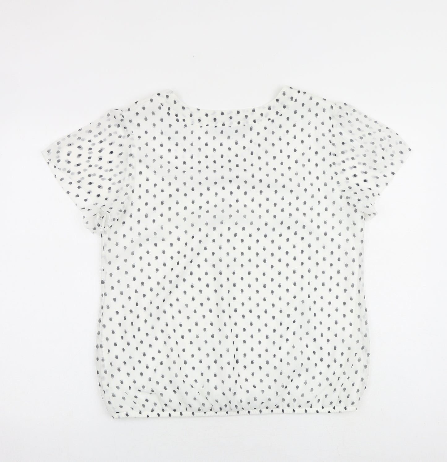 Bonmarché Womens White Polka Dot Polyester Basic Blouse Size 14 Round Neck