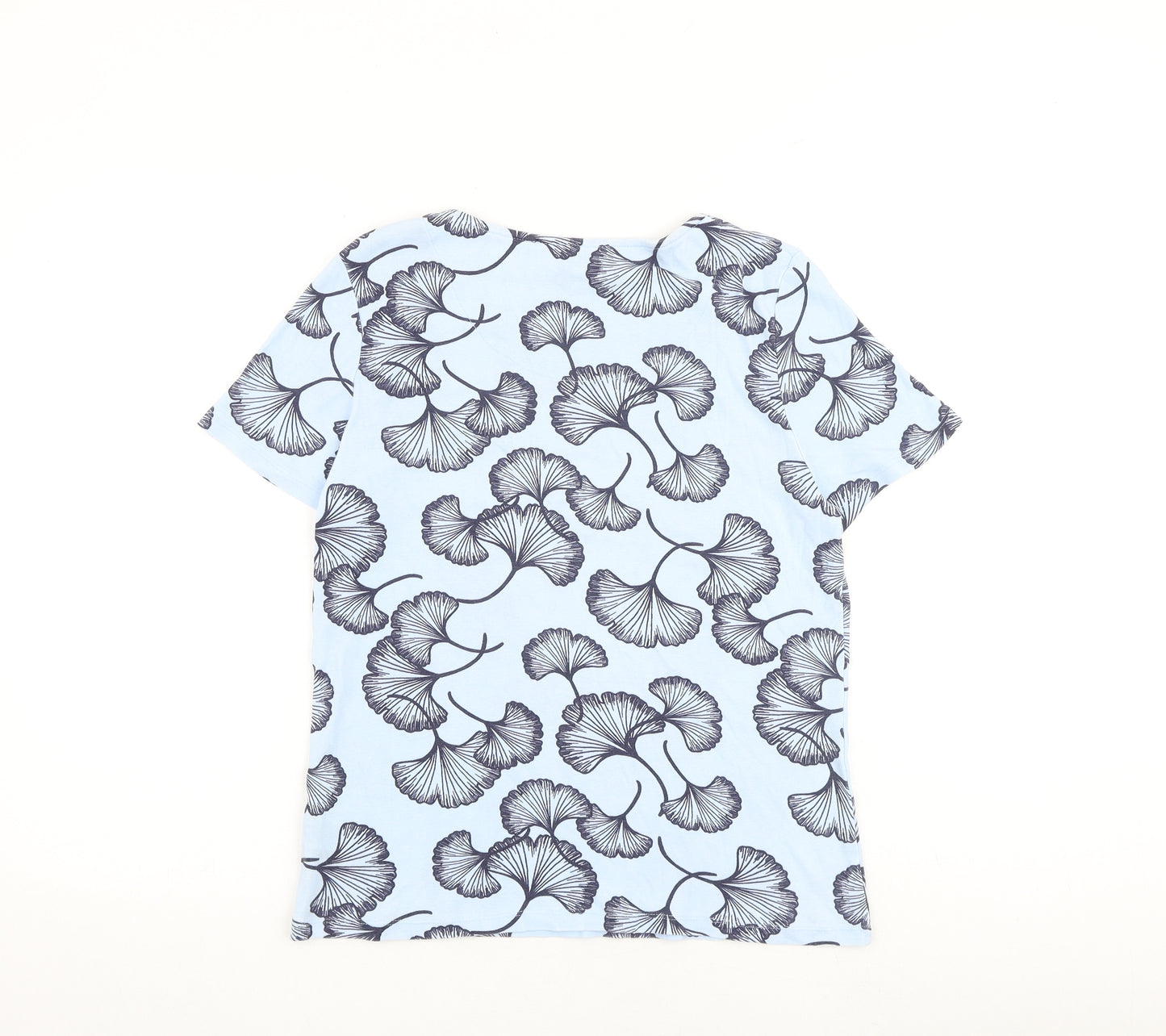 Bonmarché Womens Blue Geometric 100% Cotton Basic T-Shirt Size 16 Round Neck