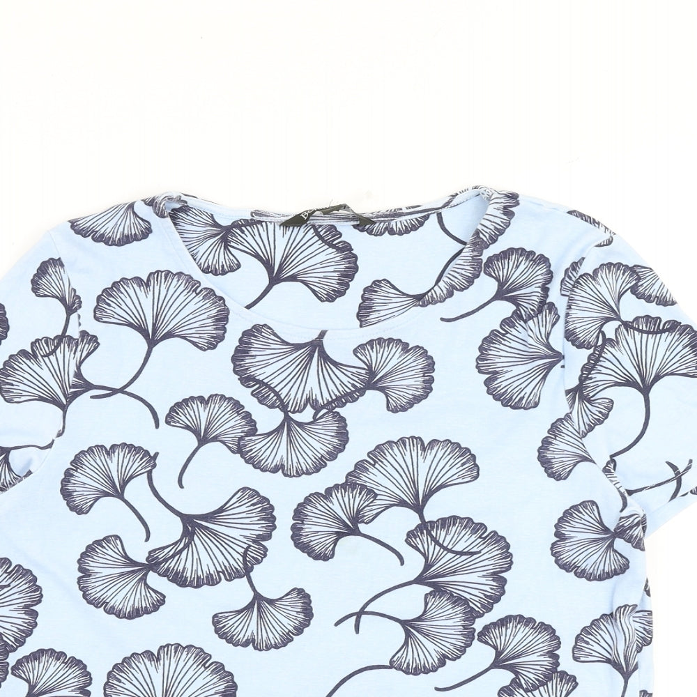 Bonmarché Womens Blue Geometric 100% Cotton Basic T-Shirt Size 16 Round Neck