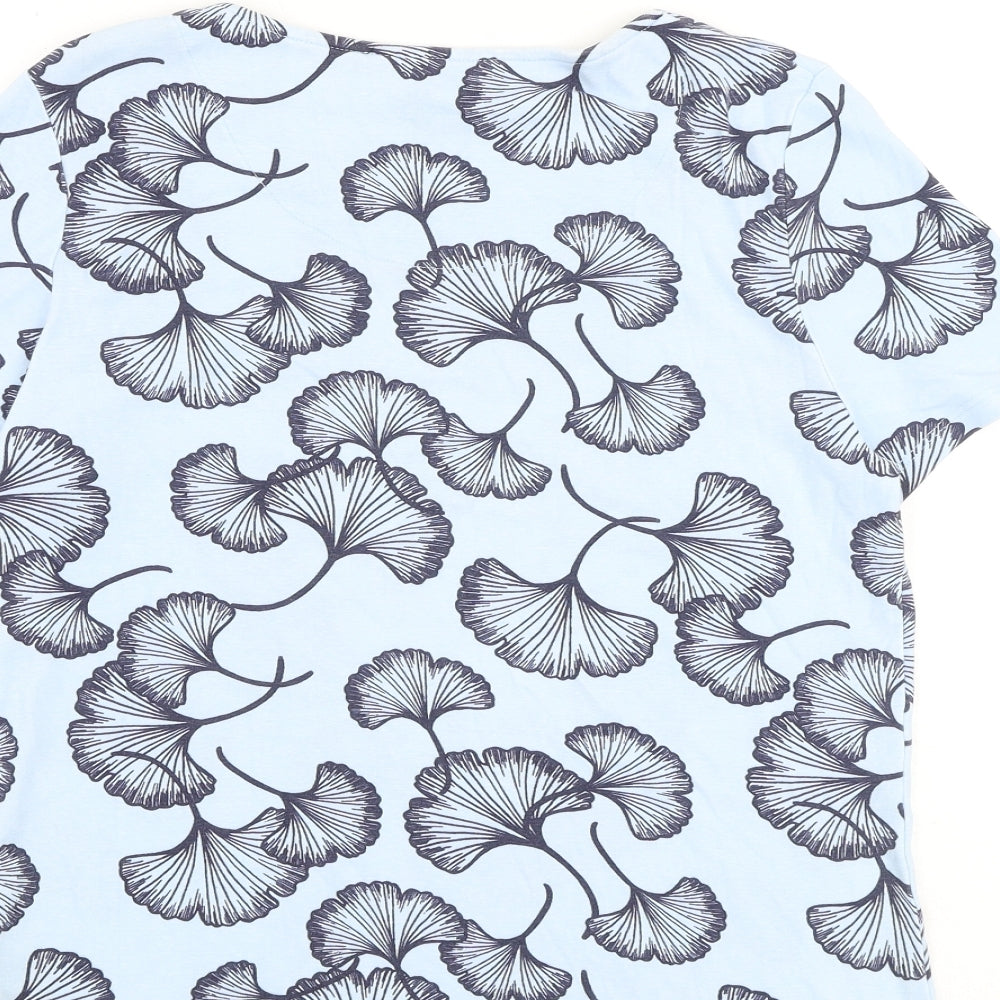 Bonmarché Womens Blue Geometric 100% Cotton Basic T-Shirt Size 16 Round Neck