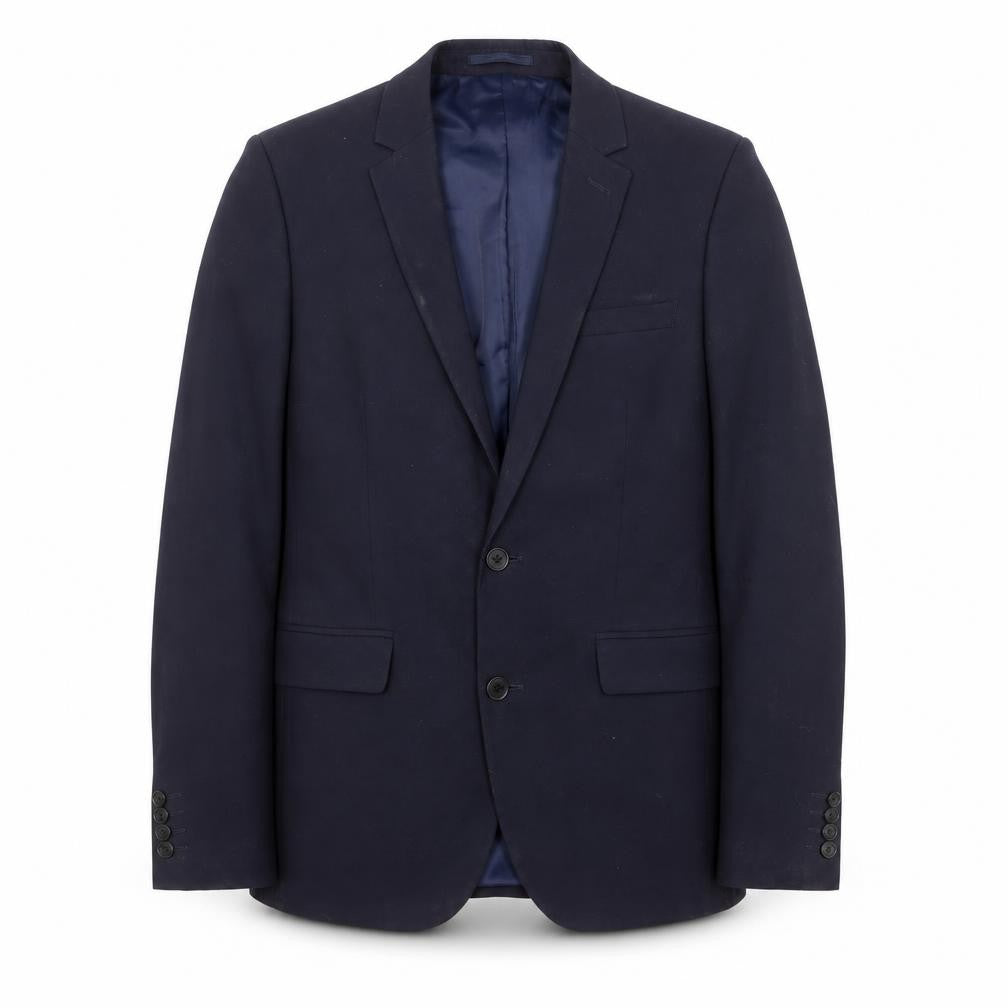 Front view of ASOS men’s blue polyester jacket suit jacket, size 36, regular