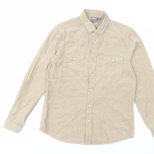 ASOS Mens Brown Cotton Button-Up Size M Collared Button