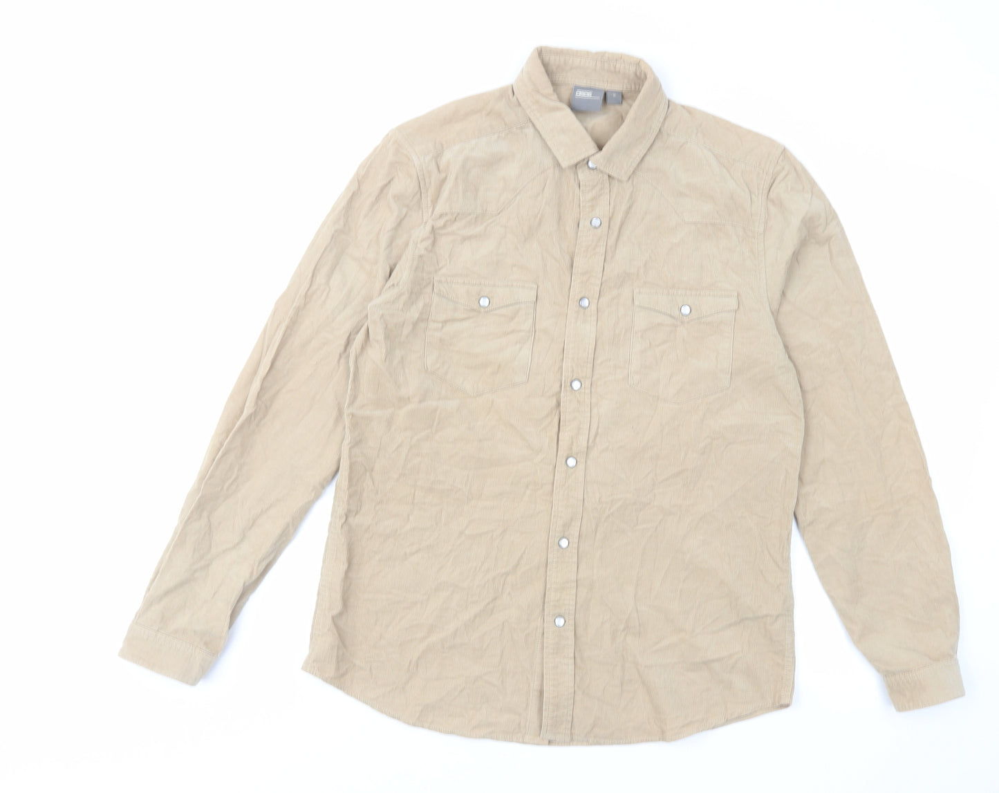 ASOS Mens Brown Cotton Button-Up Size M Collared Button