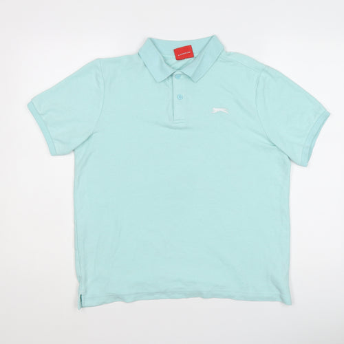 Slazenger Mens Blue Polyester Polo Size M Collared Button