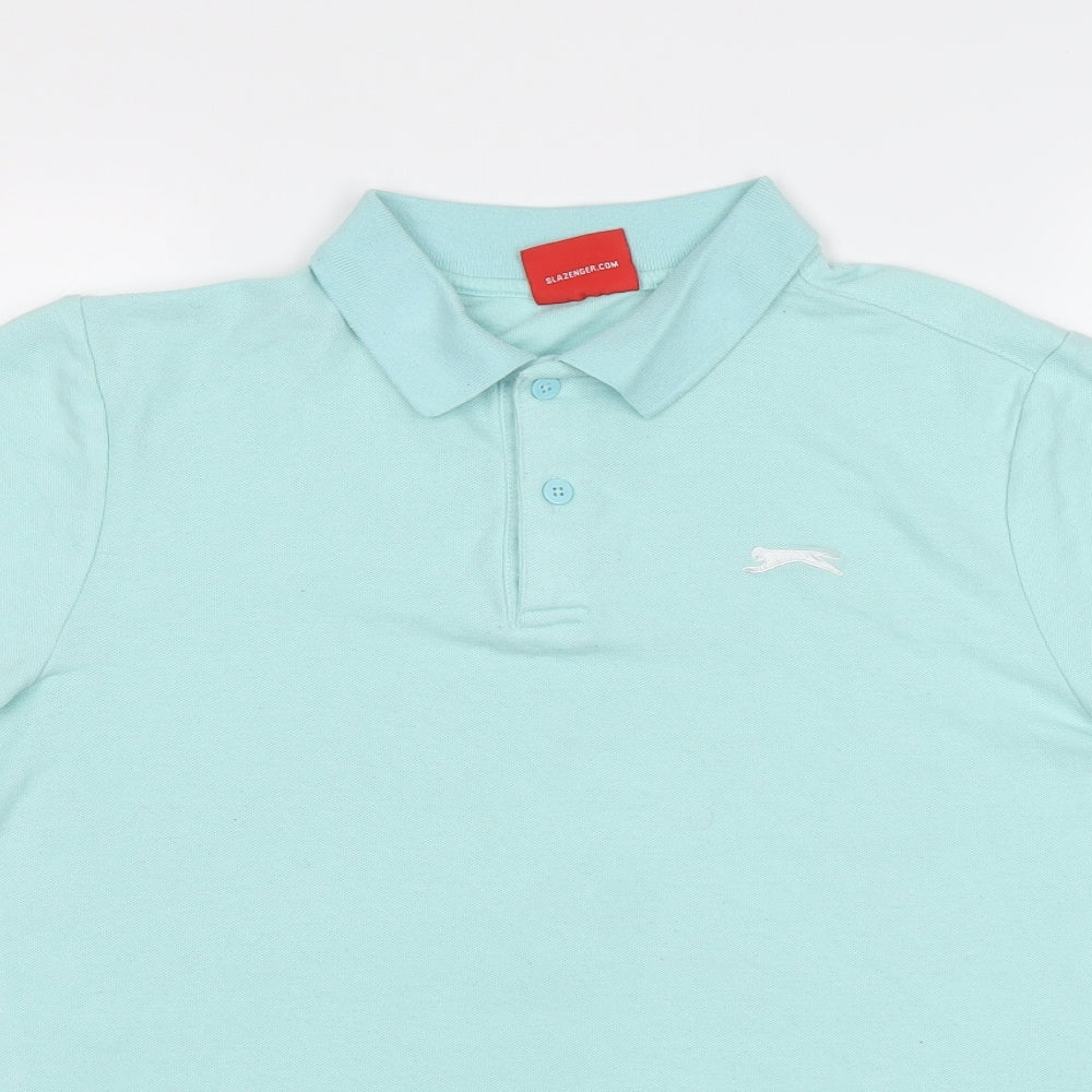 Slazenger Mens Blue Polyester Polo Size M Collared Button