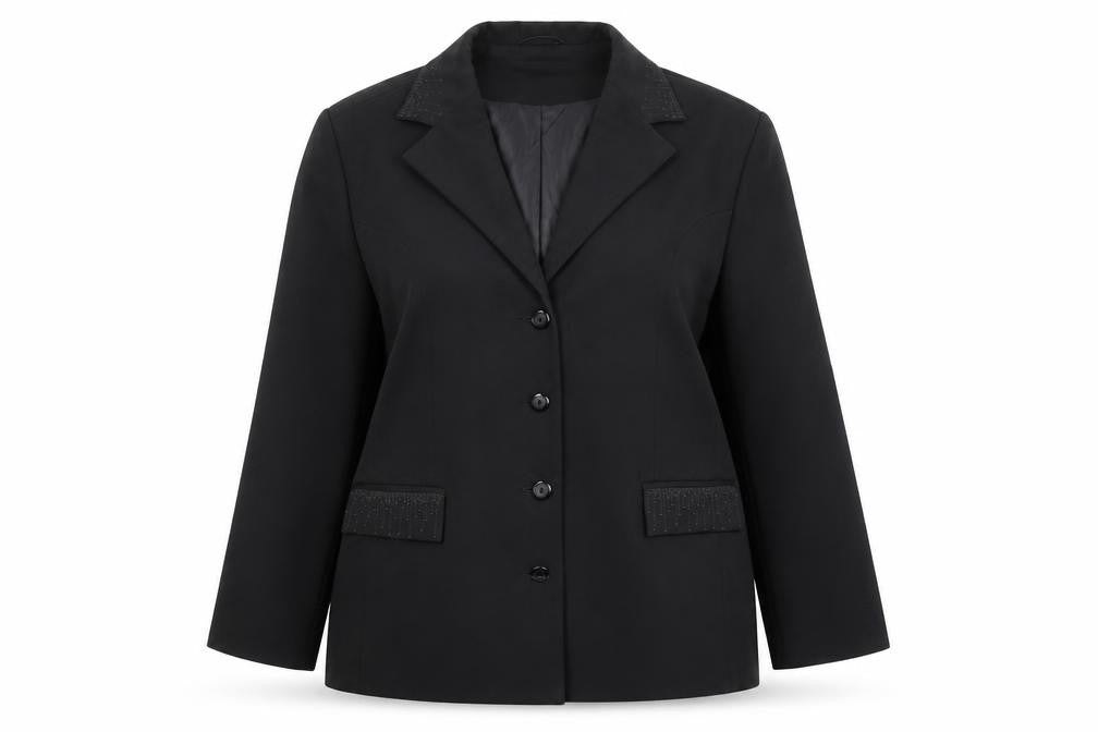 Front view of Bonmarché women’s black polyester jacket blazer, size UK 18