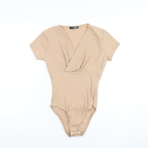Quiz Womens Beige Polyester Playsuit One-Piece Size 8 Button - Ribbed