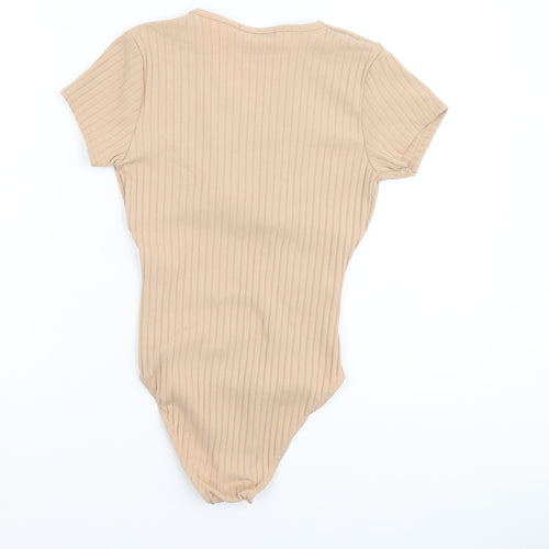 Quiz Womens Beige Polyester Playsuit One-Piece Size 8 Button - Ribbed