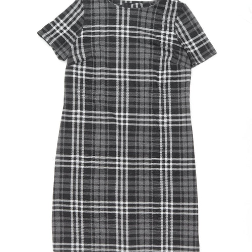 ET VOUS Womens Black Plaid Polyester A-Line Size 10 Round Neck Pullover