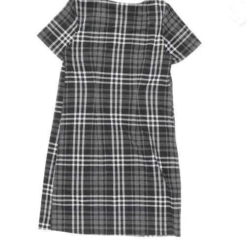 ET VOUS Womens Black Plaid Polyester A-Line Size 10 Round Neck Pullover
