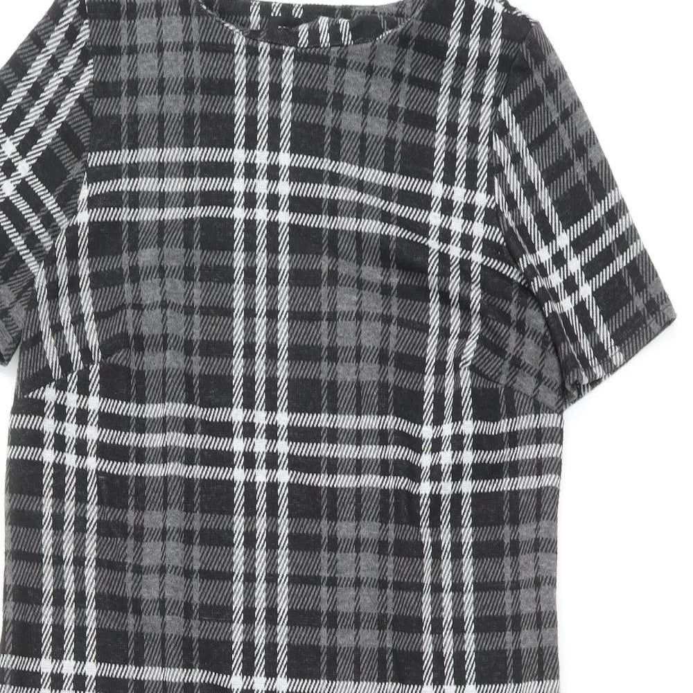 ET VOUS Womens Black Plaid Polyester A-Line Size 10 Round Neck Pullover