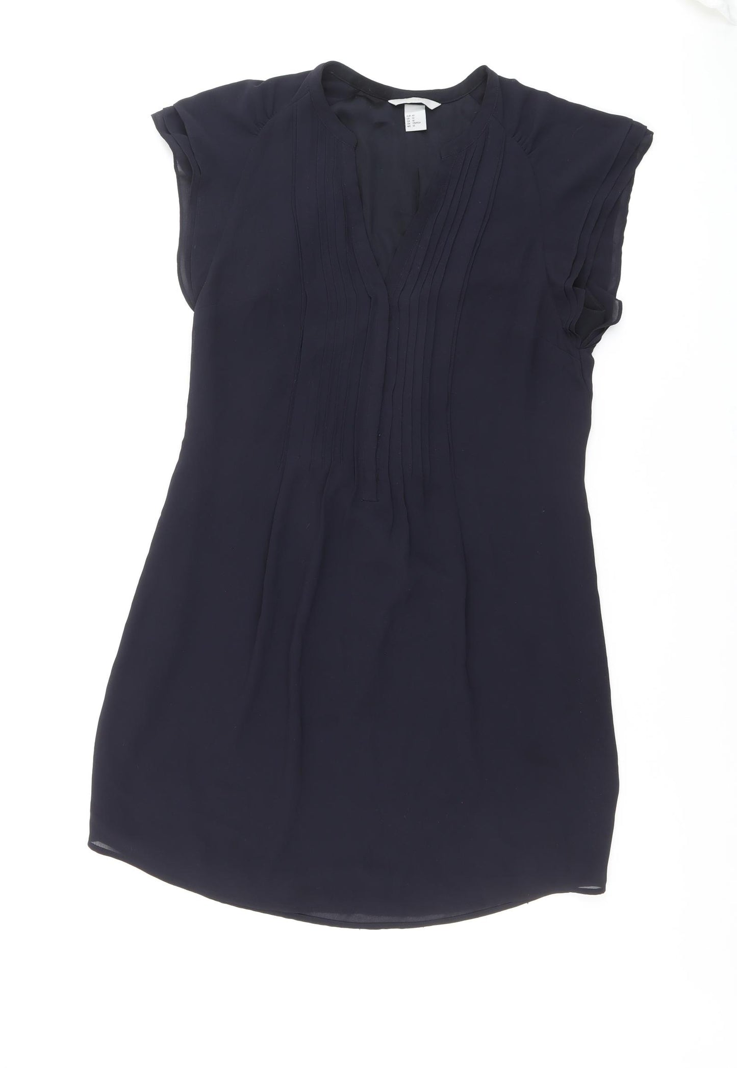 H&M Womens Black Polyester A-Line Size 14 V-Neck Button