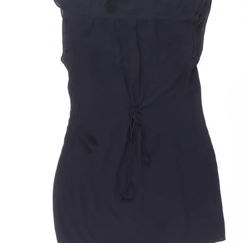 H&M Womens Black Polyester A-Line Size 14 V-Neck Button