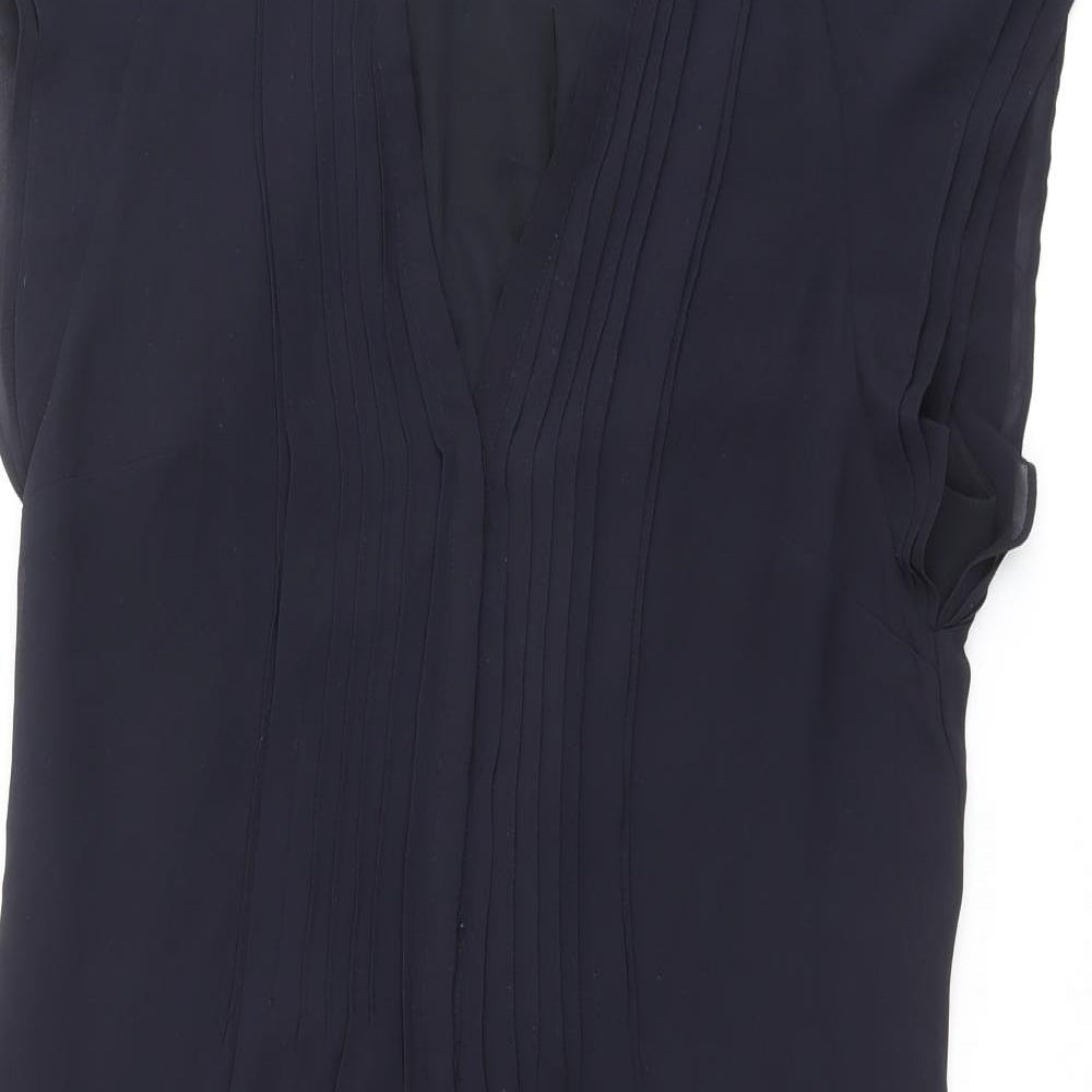 H&M Womens Black Polyester A-Line Size 14 V-Neck Button