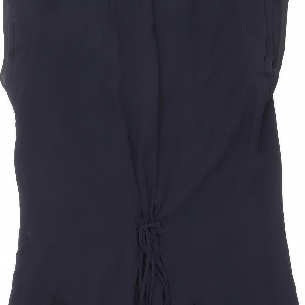 H&M Womens Black Polyester A-Line Size 14 V-Neck Button