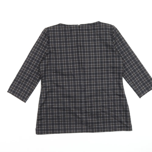 Marks and Spencer Womens Black Check Polyester Basic Blouse Size 14 Round Neck