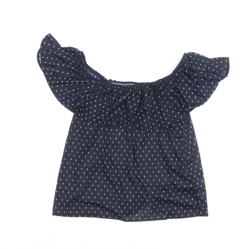 H&M Womens Blue Geometric Polyester Basic Blouse Size S Boat Neck