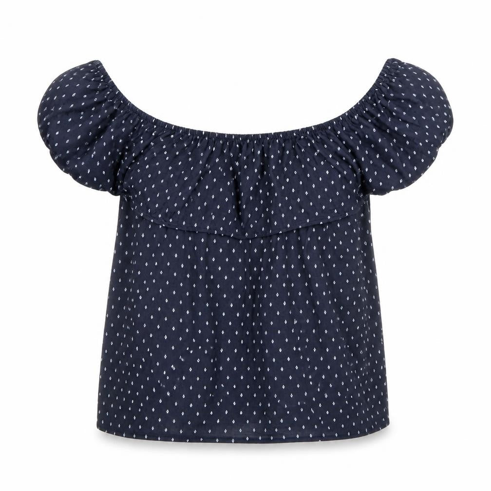 H&M Womens Blue Geometric Polyester Basic Blouse Size S Boat Neck
