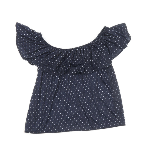 H&M Womens Blue Geometric Polyester Basic Blouse Size S Boat Neck