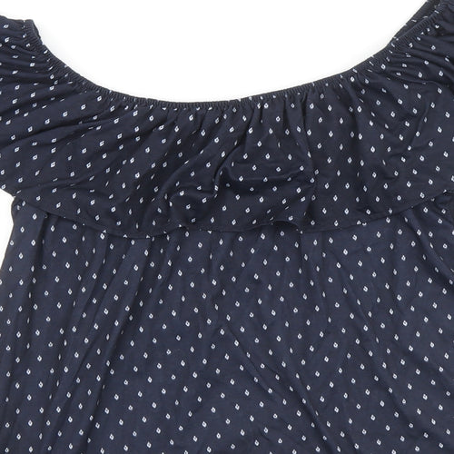 H&M Womens Blue Geometric Polyester Basic Blouse Size S Boat Neck