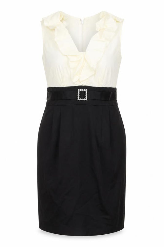 Front view of Ignite women’s black polyester shift, size UK 12, v-neck zip