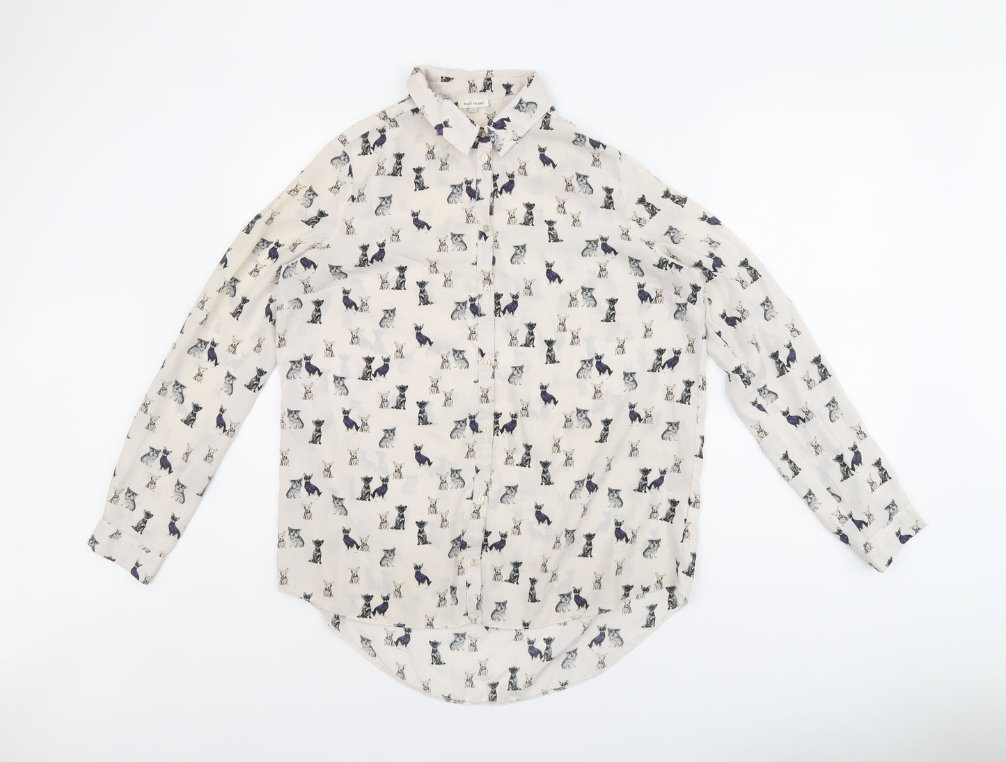 River Island Womens Ivory Geometric Polyester Basic Button-Up Size 14 Collared - Dog Print