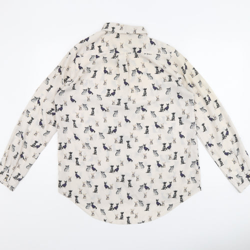 River Island Womens Ivory Geometric Polyester Basic Button-Up Size 14 Collared - Dog Print