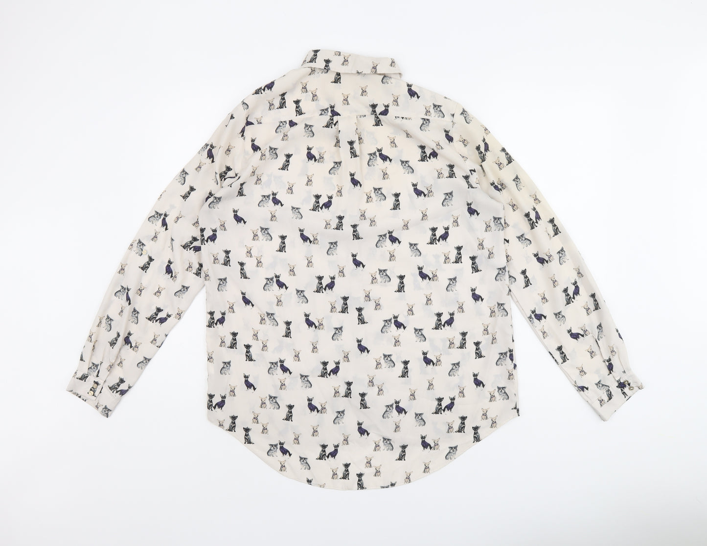 River Island Womens Ivory Geometric Polyester Basic Button-Up Size 14 Collared - Dog Print