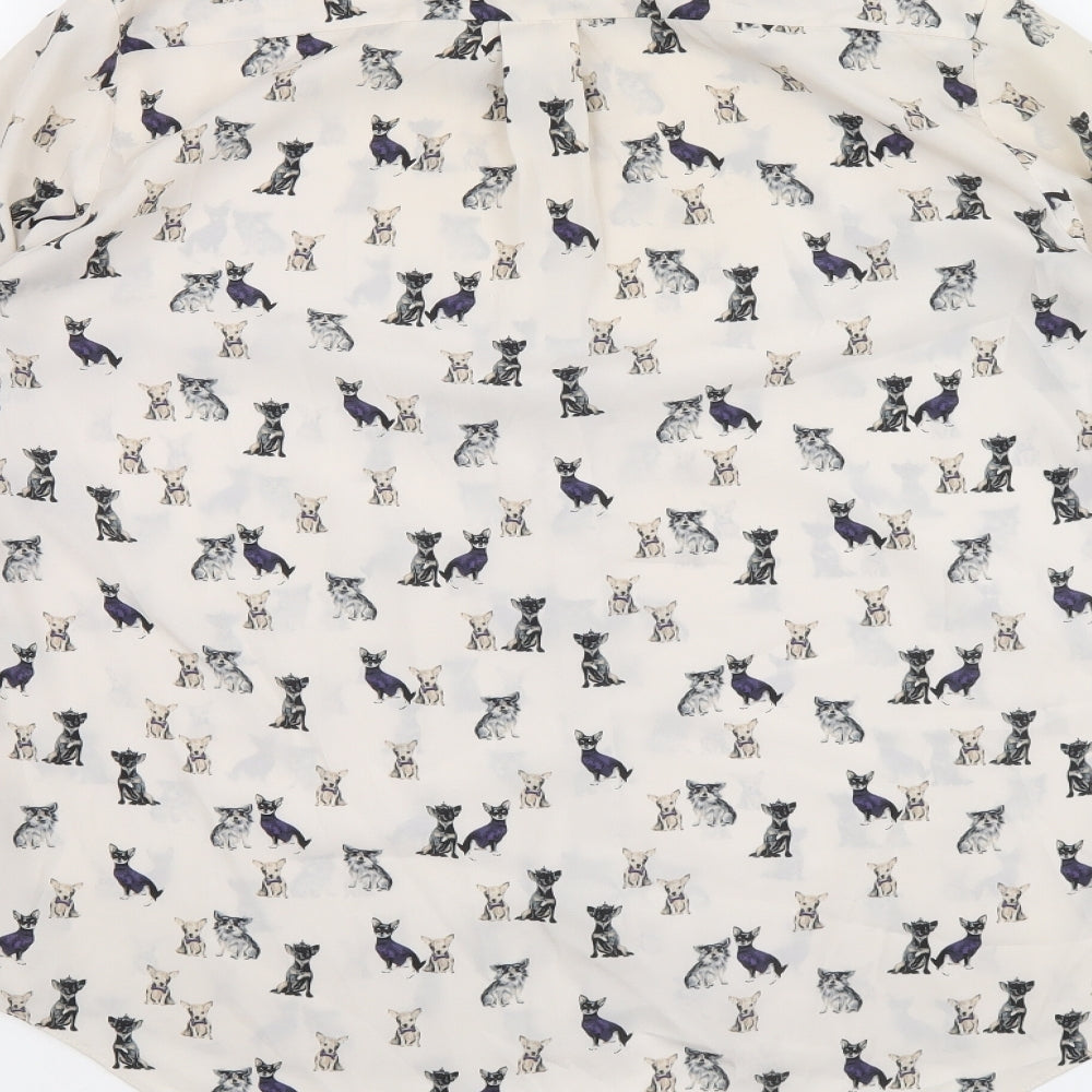 River Island Womens Ivory Geometric Polyester Basic Button-Up Size 14 Collared - Dog Print