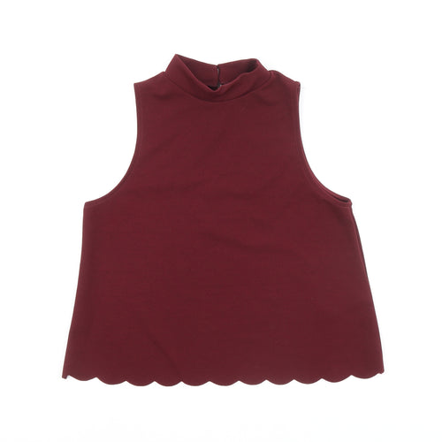 New Look Womens Red Polyester Basic Blouse Size 12 Mock Neck - Scallop Hem