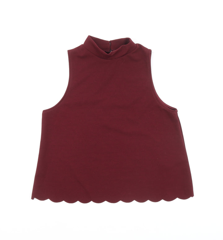 New Look Womens Red Polyester Basic Blouse Size 12 Mock Neck - Scallop Hem