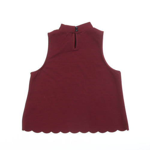 New Look Womens Red Polyester Basic Blouse Size 12 Mock Neck - Scallop Hem