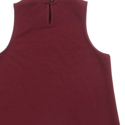 New Look Womens Red Polyester Basic Blouse Size 12 Mock Neck - Scallop Hem