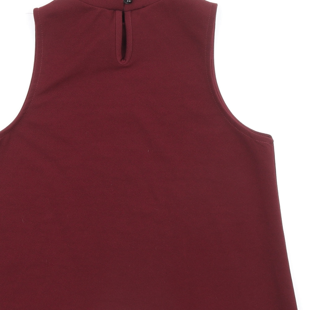 New Look Womens Red Polyester Basic Blouse Size 12 Mock Neck - Scallop Hem