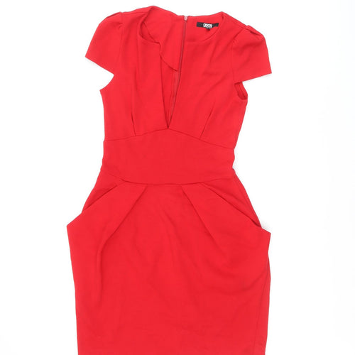 ASOS Womens Red Acrylic Shift Size 10 V-Neck Zip