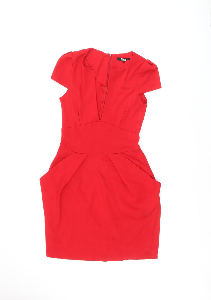 ASOS Womens Red Acrylic Shift Size 10 V-Neck Zip