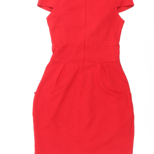 ASOS Womens Red Acrylic Shift Size 10 V-Neck Zip
