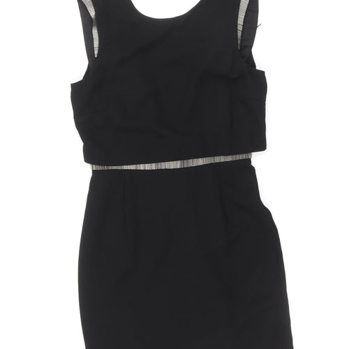 Warehouse Womens Black Polyester A-Line Size 8 Round Neck Zip