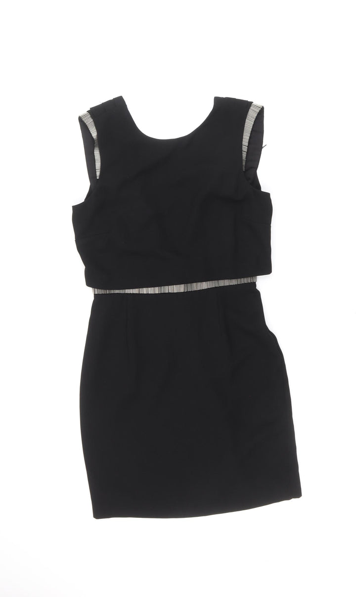 Warehouse Womens Black Polyester A-Line Size 8 Round Neck Zip