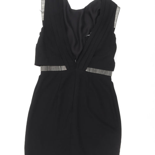 Warehouse Womens Black Polyester A-Line Size 8 Round Neck Zip
