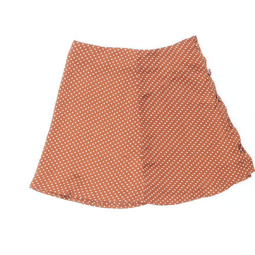 Nasty Gal Womens Orange Polka Dot Polyester Swing Skirt Size 8 Button