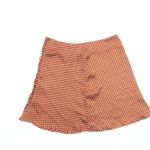 Nasty Gal Womens Orange Polka Dot Polyester Swing Skirt Size 8 Button