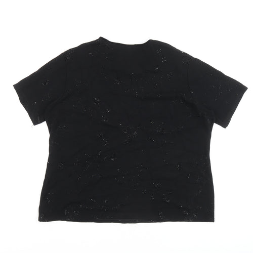 Bonmarché Womens Black Floral Viscose Basic T-Shirt Size XL Crew Neck - Embellished