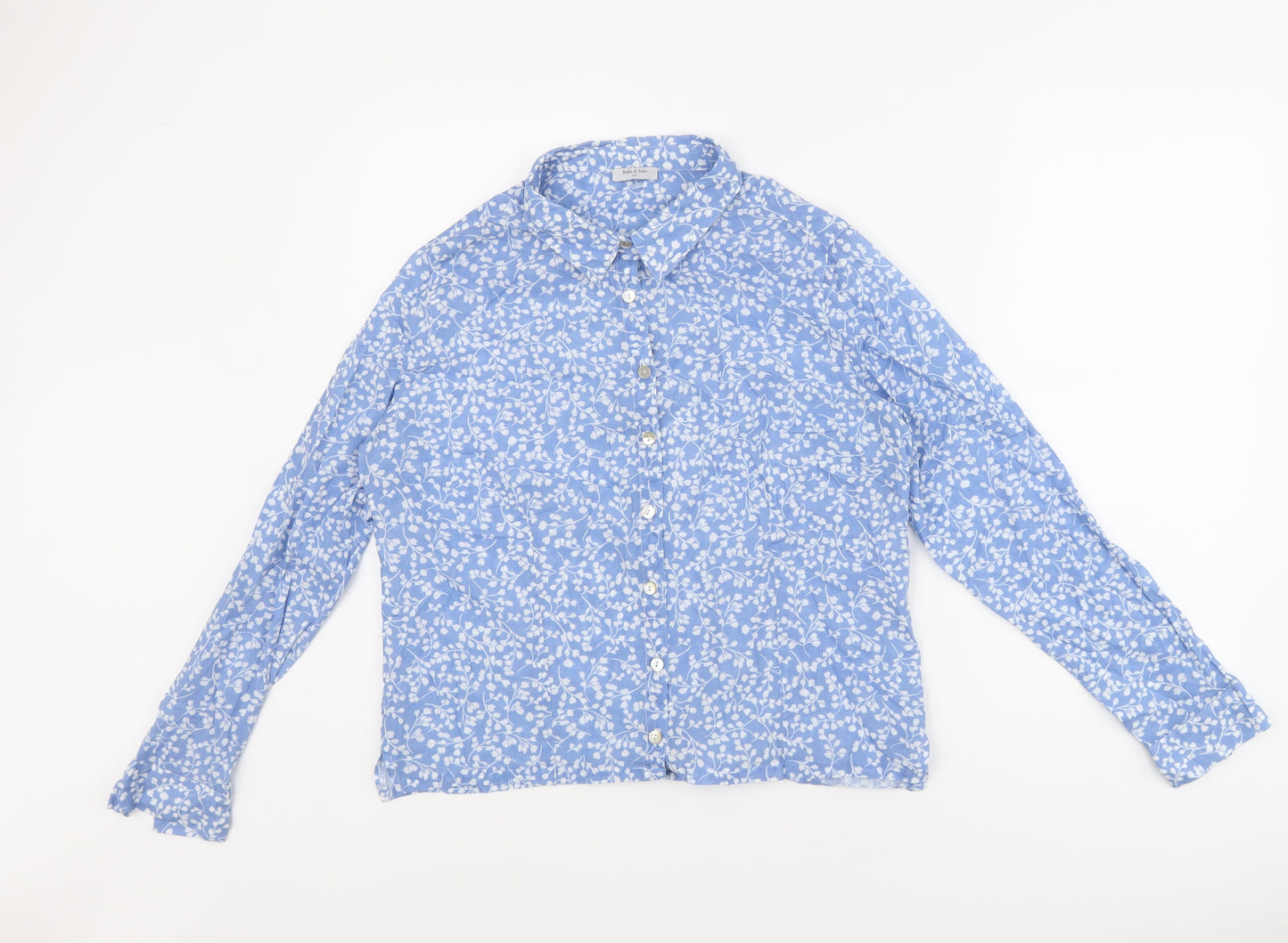 BELLADI NOTTE Womens Blue Floral Polyester Basic Button-Up Size 14 Collared